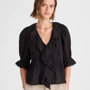 XXS Madewell Ruffled Puff-Sleeve Top in Black